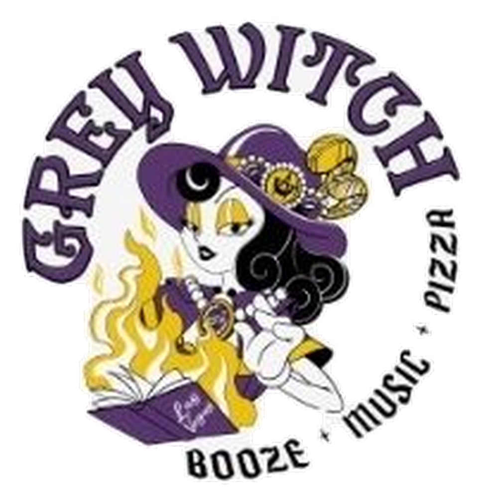 Grey Witch round logo with transparent background and white outline